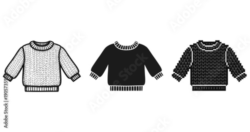 Monochrome knitwear set: three sweater designs in black and white
