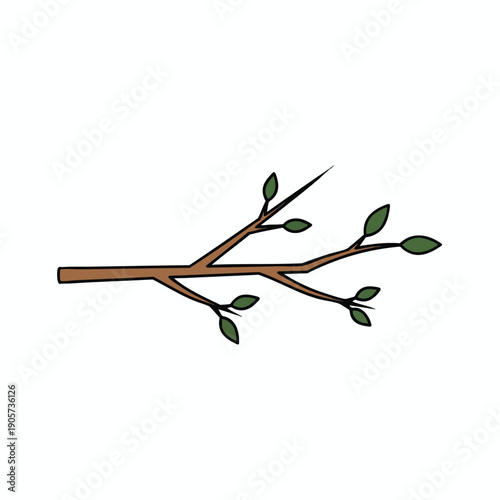 Minimalist Sketch of a Tree Branch with Leaves for Nature and Growth Themes