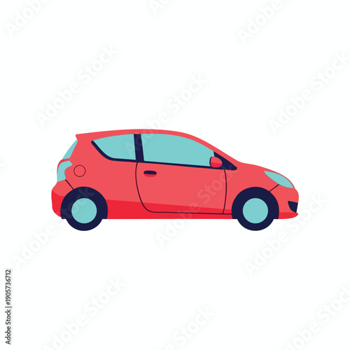 Compact Red Car in Side View for Transportation and Travel Concepts