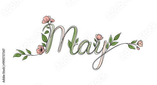 Floral Calligraphy Month May Beautiful Handwritten.