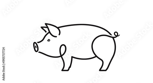 Minimalist one-line pig side profile line art curly tail livestock icon vector