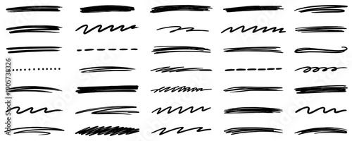 paint wavy and straight brush strokes vector collection. Rough charcoal strokes.