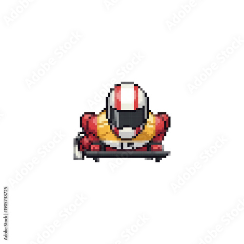Pixel Art Luge Athlete Character Sprite, 16-bit Winter Sports Racer for RPG Game