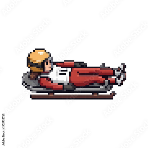 Pixel Art Luge Athlete Character Sprite, 16-bit Winter Sports Racer for RPG Game