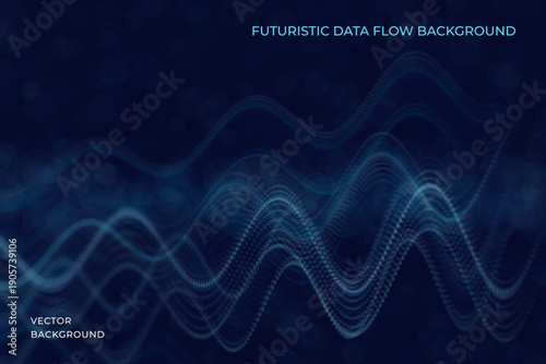 Modern abstract background with flowing digital waves and dotted surfaces forming a dynamic technological scene. Vector. Soft glow, depth effect and clean composition for business, science, artificial