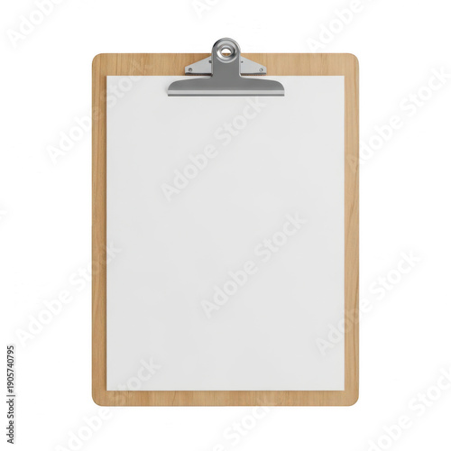 A blank clipboard with a wooden frame and silver clip on a white background. isolated on transparent background