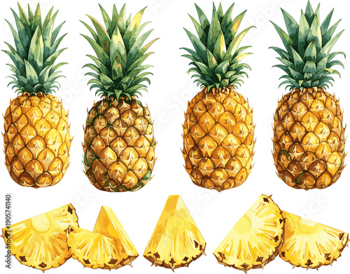 Vector watercolor illustration of a pineapple