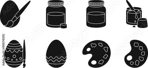 Easter egg decorating icon set painting tools and supplies