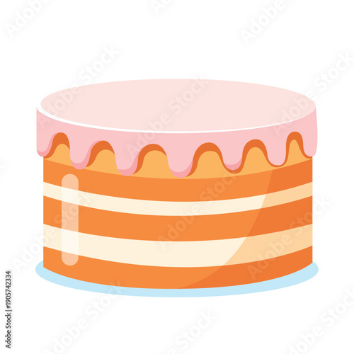 Pink Cream Drip Cake Flat Vector Illustration