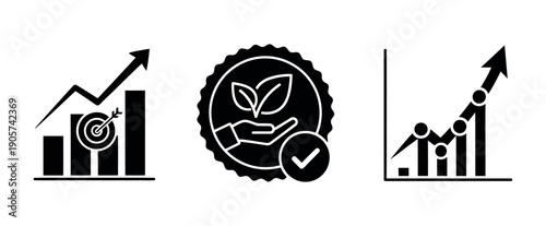 Visual icons illustrating impact measurement, ethical investment practices, and longterm value growth for business strategy presentations and financial reports.