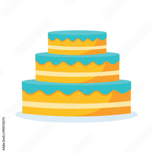Colorful Three Tier Cake Flat Vector Illustration