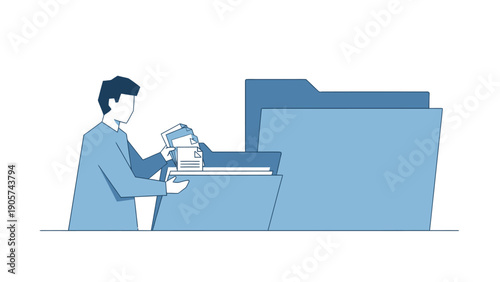 A person systematically organizing business documents and records into file folders, representing efficient data management, digital archiving, and office workflow for various professional