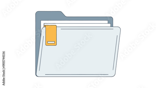 Professional digital folder icon with important documents and a yellow bookmark for organizing business files and office data management applications