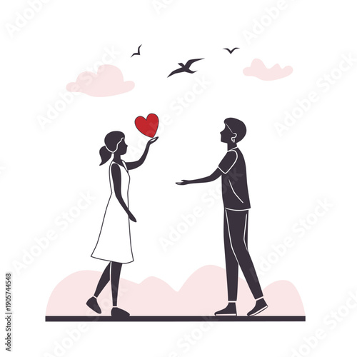 Meeting a couple in love on the street. A girl gives her heart to a young man. 