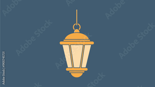 Minimalist Golden Lantern on Blue Background