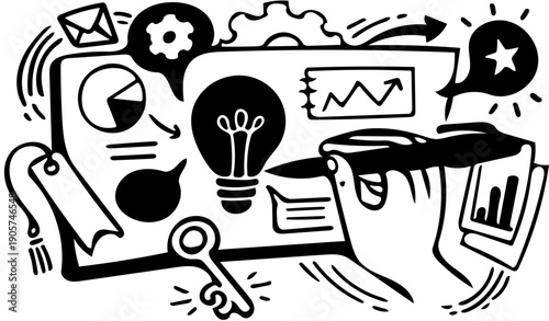 Abstract visual representation of a business strategy, planning, and creative idea generation process