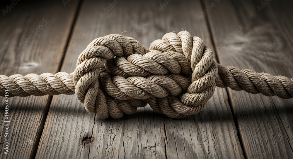 Obraz premium Tied Knot on Wooden Surface Closeup.