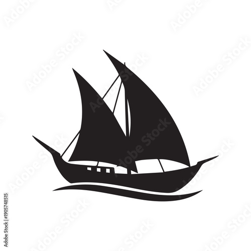 Traditional dhow sailing boat silhouette illustration