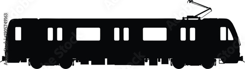 Train silhouette represents modern public transit systems and urban commuting infrastructure in a clean graphic style.
