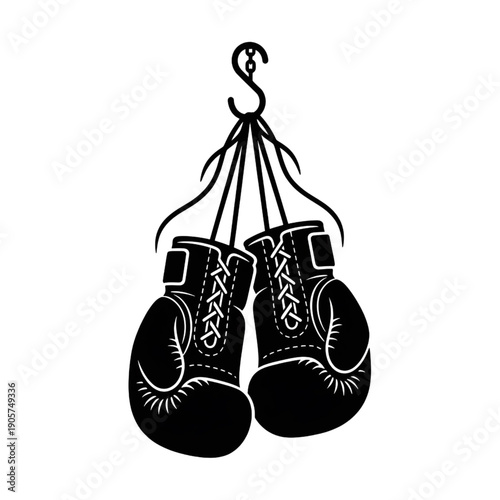 Boxing Gloves Silhouette Hanging on Hook – Combat Sports and Fitness Vector Icon