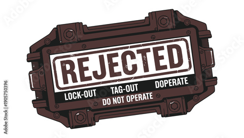 Rejection sign: An illustration of a  REJECTED sign, a clear message of rejection with warnings for safety protocol. 