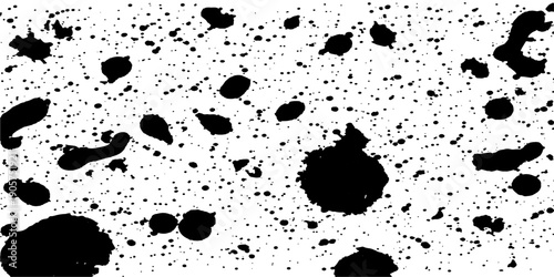 Grunge black ink splat and paint blots featuring vector splatter stains and liquid drip textures for an artistic spray design element