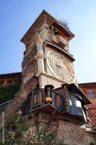 Clock Tower in Old Tbilisi, Georgia. Low angle view of the famous leaning clock tower in Old Tbilisi 