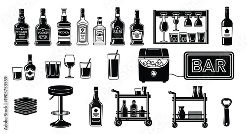 Bar Bottles Vector Icons