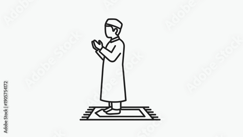 Man Praying on Rug in Simple Line Art Style