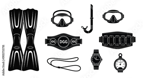 Diving Equipment Vector Icons