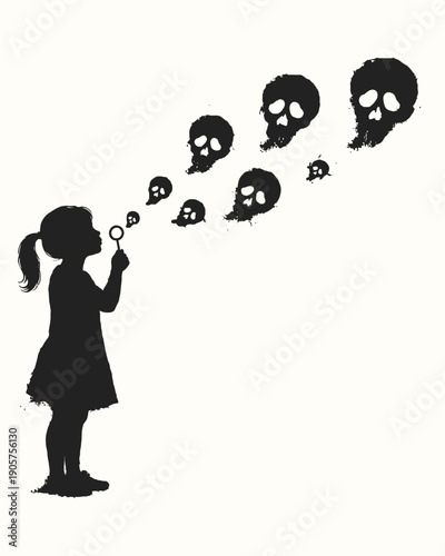 Silhouette of Child Blowing Toxic Skulls Graphic Art