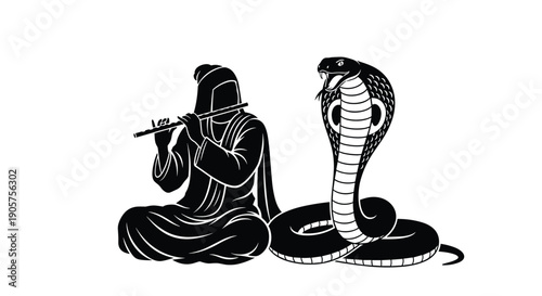 Single Words cobra, snake, charmer, flute, silhouette, culture, indian, exotic, reptile, predator, music, traditional, wildlife, vector, isolated