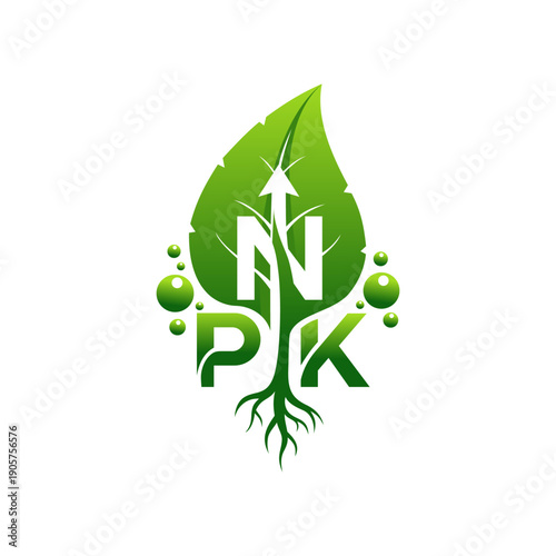 Plant Nutrition and Growth Logo with NPK Letters and Fresh Green Leaf Symbol