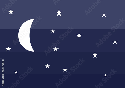 Night Landscape Vector Illustration with Stars and Moon in Flat Style