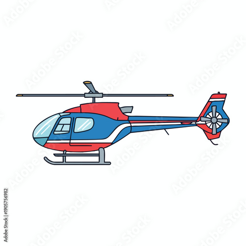 Modern Illustrated Helicopter Flying Over Scenic Landscape