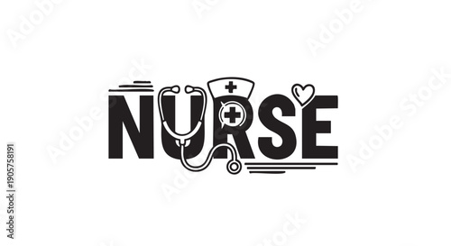 Creative nurse profession symbol with stethoscope and heart design isolated
