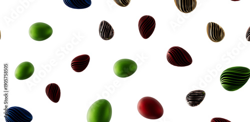 Abstract pattern of colorful egg-shaped forms against a white background, ideal for decorative purposes.  Create a seaml
