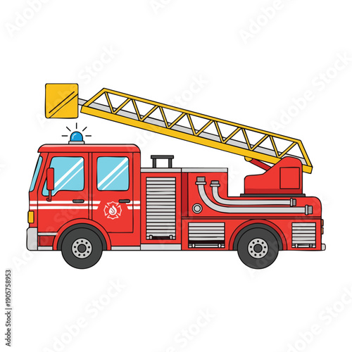 Bright Red Fire Truck with Ladder for Emergency Response and Rescue Services