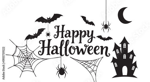 Halloween celebration with spooky bats and haunted house illustration