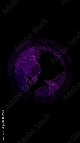 Vertical digital globe planet earth background with purple data dots for smartphone, Full HD