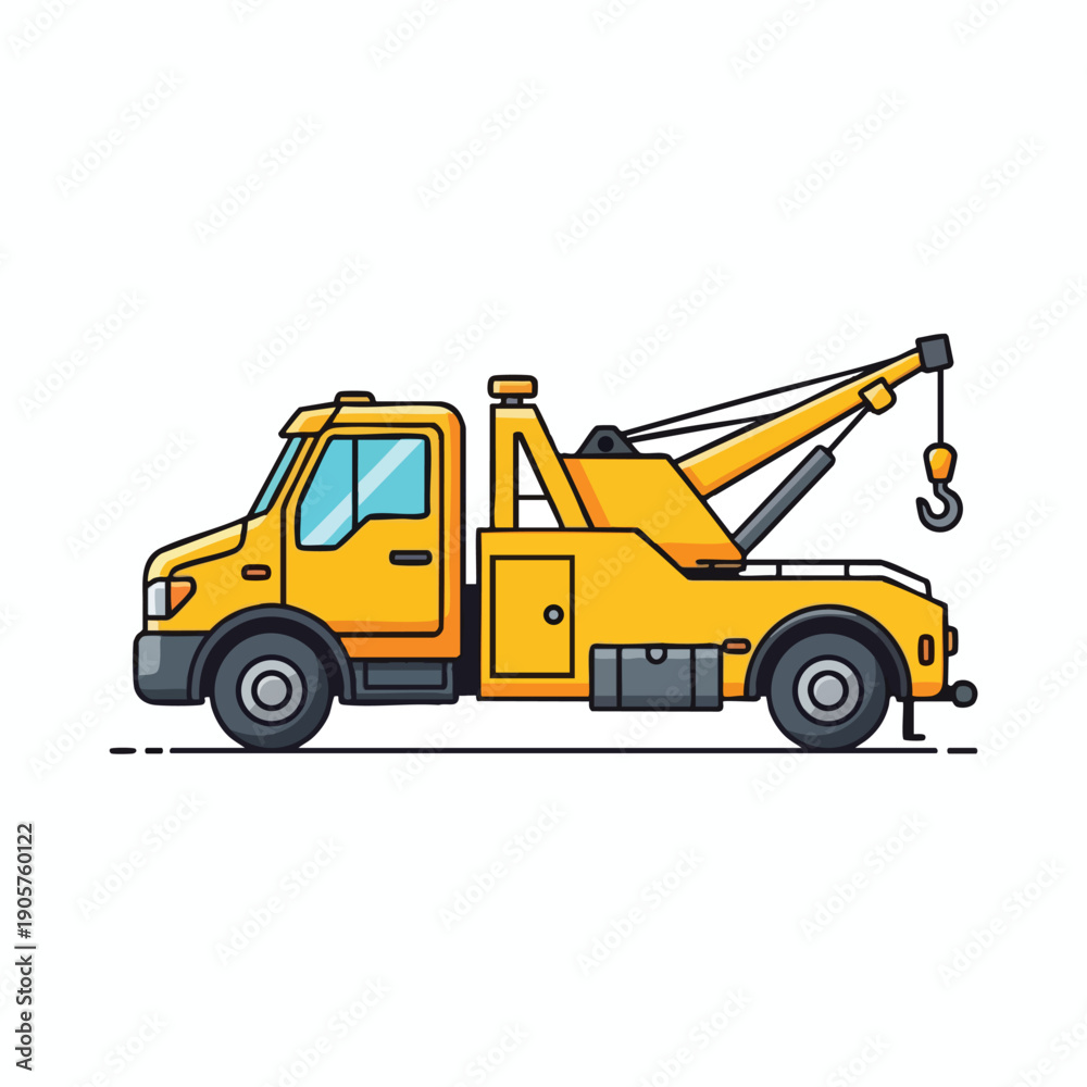Fototapeta premium Yellow Tow Truck with Crane for Vehicle Recovery and Roadside Assistance