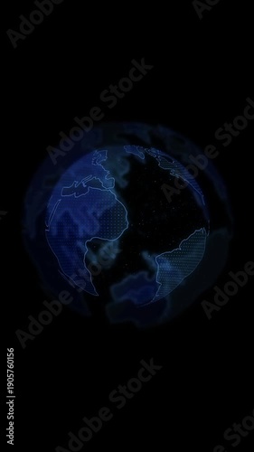 Vertical digital globe planet earth background with blue data dots for smartphone, Full HD