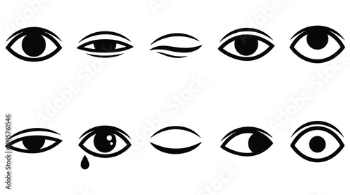 Collection of various eye expressions and emotions in simple black and white illustrations