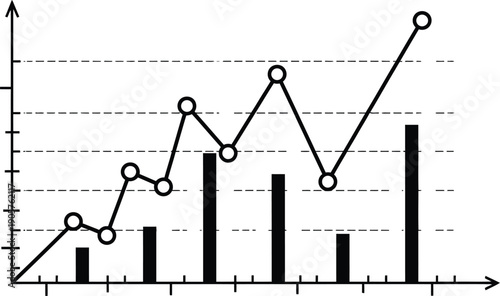 A line graph and bar chart combination illustrating trends and comparisons