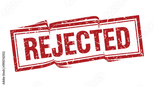 Rejected Stamp: A close-up view of a REJECTED stamp with its bold letters and weathered texture, representing a decision of refusal. 