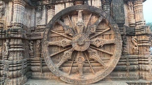 Ancient Indian architecture at Konark Sun Temple. This historic temple was built in 13th century and is a world heritage site.