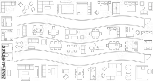 A blurry image of various architectural blueprints isolated on transparent background