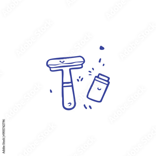 Simple Line Art of Shaving Razor and Cream Bottle