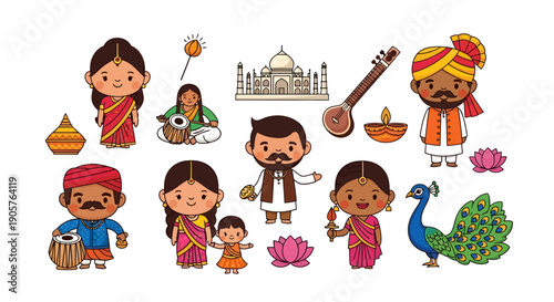 Delightful Diverse Cartoon Characters Celebrating the Cultural Heritage and Traditions of India