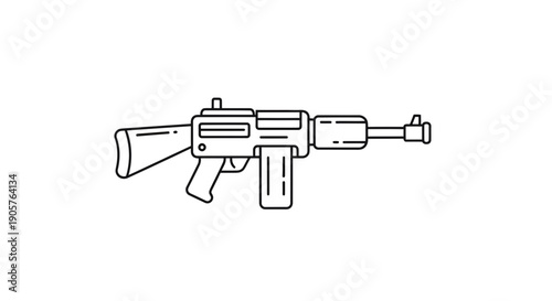 Detailed schematic design of a submachine gun, showcasing mechanical blueprint concept